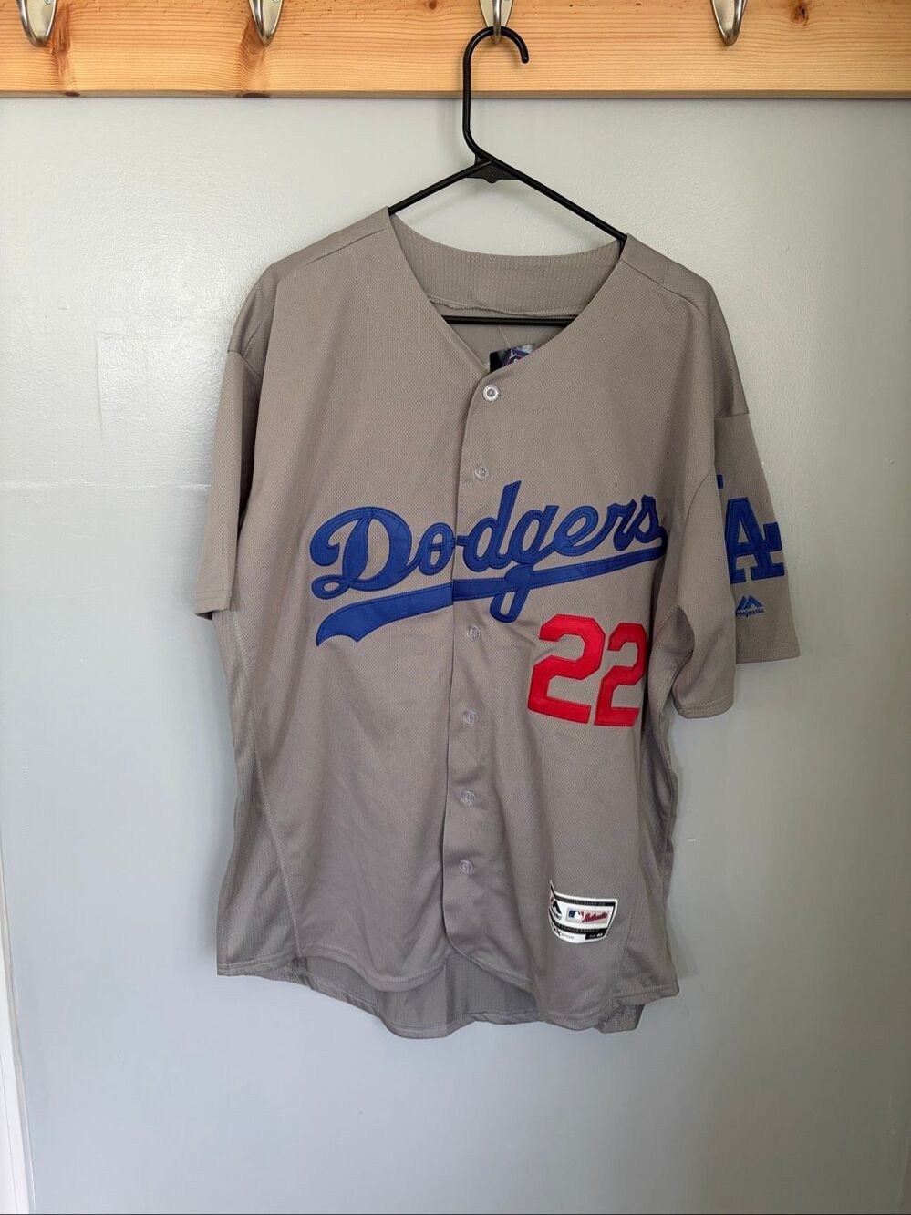 NWT Majestic LA Dodgers Clayton Kershaw #22 Gray Road Jersey Flex Base 48 L-XL
